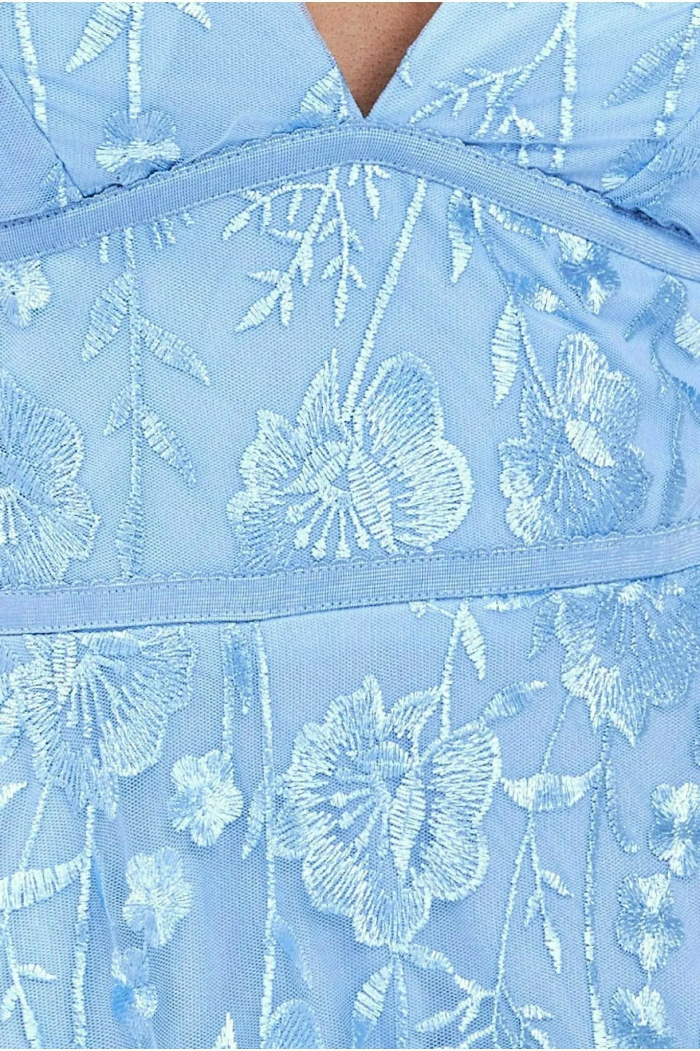 Goddiva Embroidered Lace Maxi Flutter Sleeves - Powder Blue sold by Goddiva product image thumbnail 4