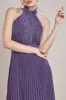 Lurex Halterneck Pleated Maxi Dress - Purple by Goddiva sold by Goddiva