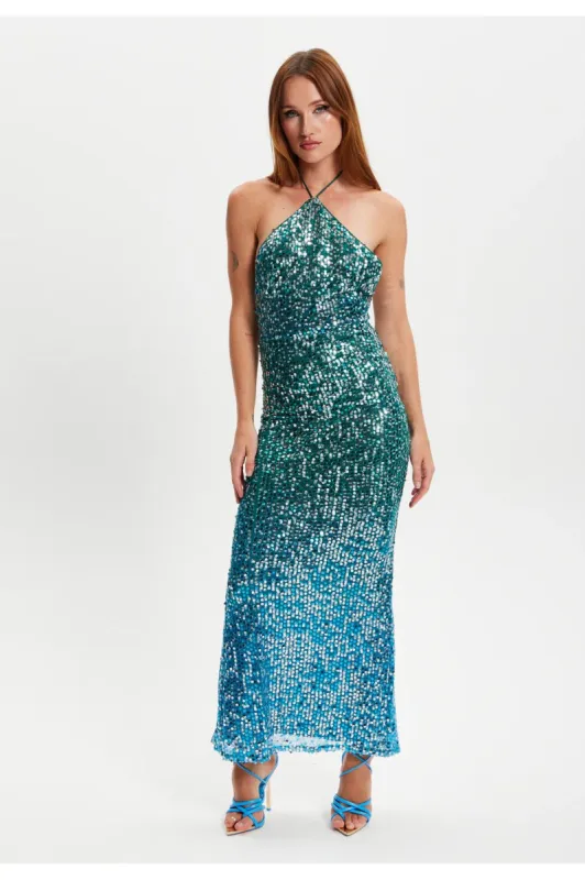 Liquorish Halter Neck Maxi Sequin Dress sold by Goddiva