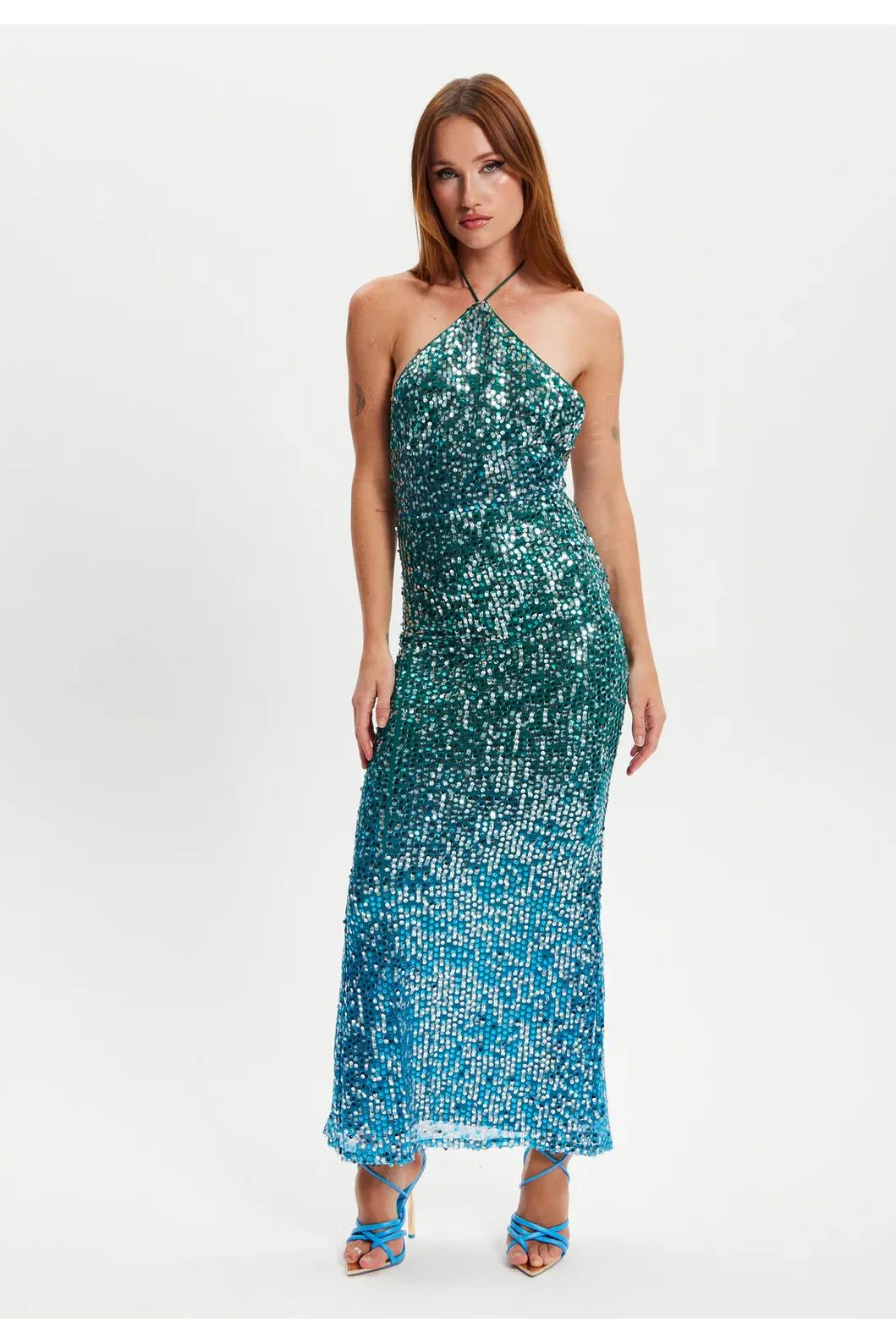 Halter Neck Maxi Sequin Dress by Liquorish sold by Goddiva