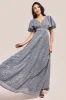 Sequin Lurex Flutter Sleeve Maxi Dress - Silver by Goddiva sold by Goddiva