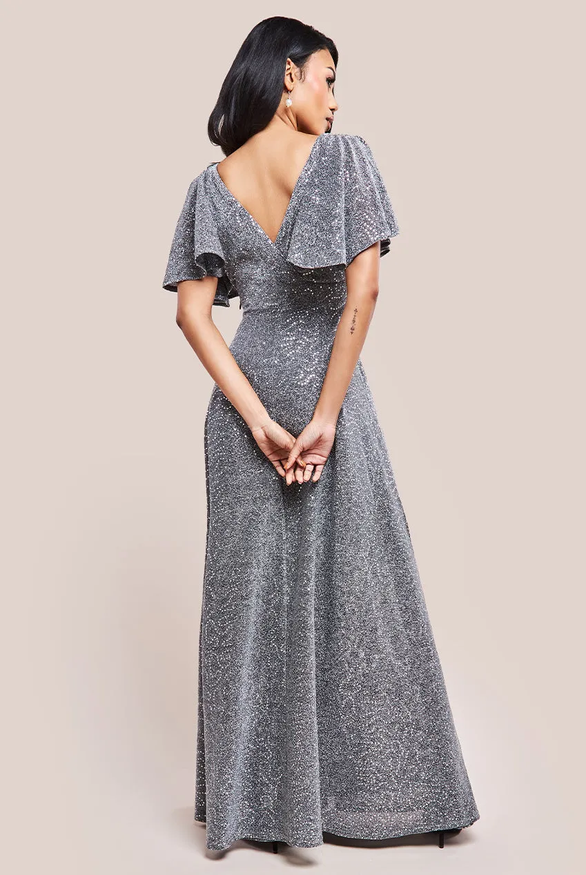 Sequin Lurex Flutter Sleeve Maxi Dress - Silver by Goddiva sold by Goddiva product image thumbnail 2