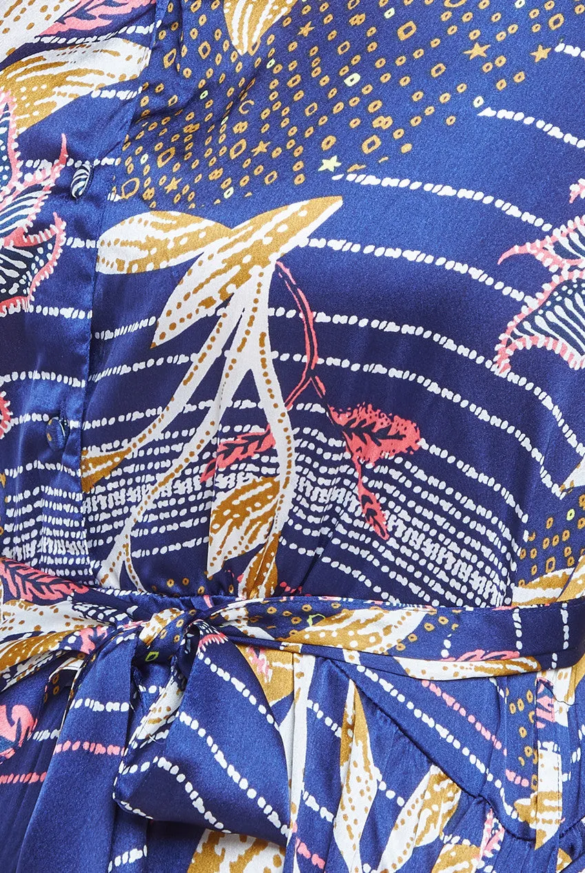 Printed Tiered Shirt Midi Dress - Navy by Goddiva sold by Goddiva product image thumbnail 4