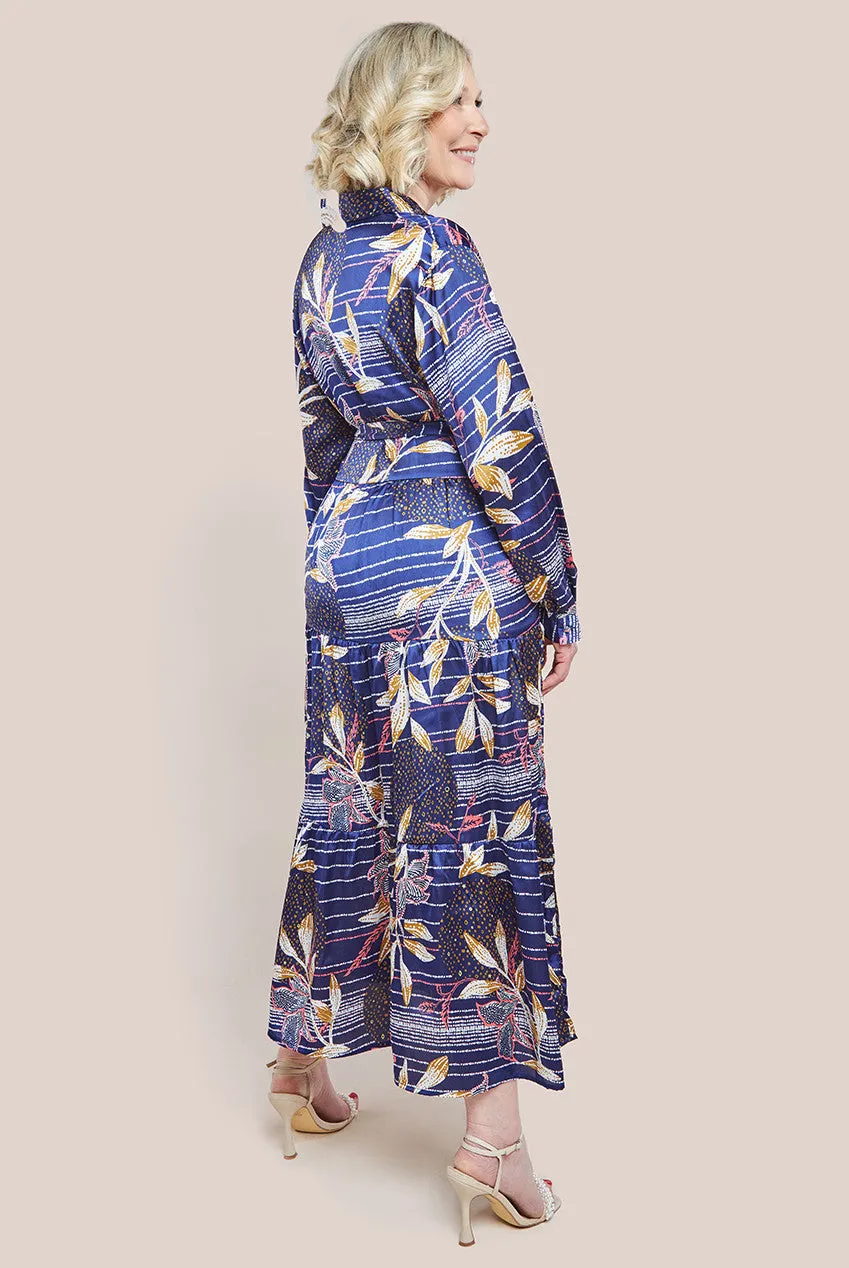 Printed Tiered Shirt Midi Dress - Navy by Goddiva sold by Goddiva product image thumbnail 2
