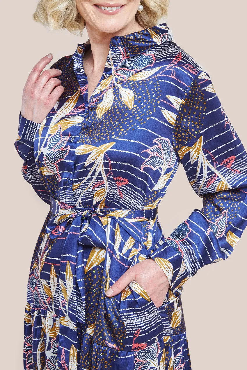 Printed Tiered Shirt Midi Dress - Navy by Goddiva sold by Goddiva product image thumbnail 3
