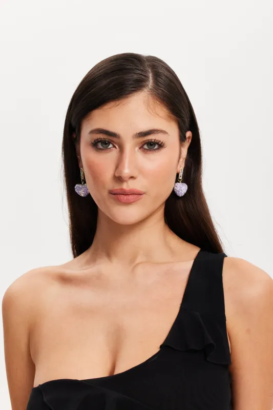 Liquorish Heart Shape Drop Style Earrings  With Diamonte Embelishment made by Goddiva