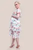 Maternity Pleated Bodice Chiffon Tiered Midi Dress - Cream by Goddiva sold by Goddiva