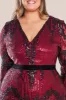 Goddiva Plus Long Sleeve Sequin Evening Maxi - Wine sold by Goddiva