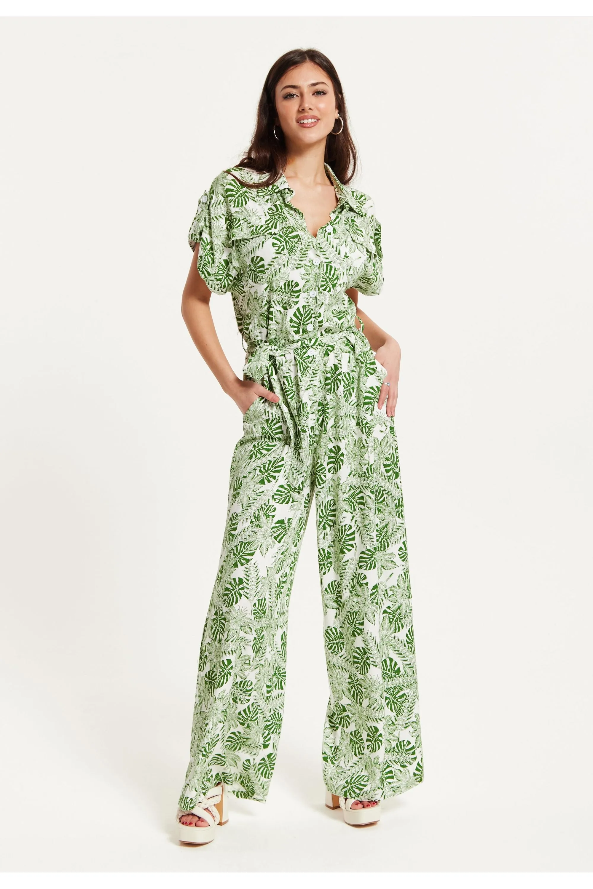 Green Leaf Printed Jumpsuit by Liquorish sold by Goddiva product image thumbnail 2