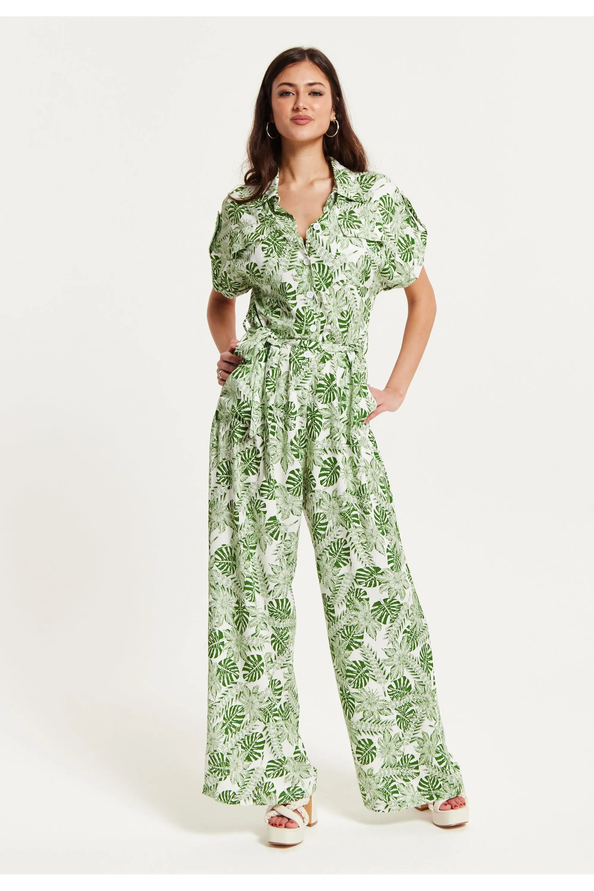 Green Leaf Printed Jumpsuit by Liquorish sold by Goddiva product image thumbnail 3