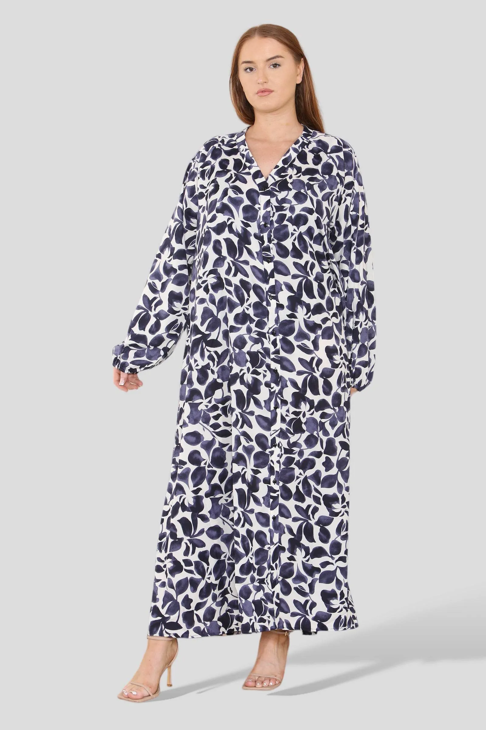 LOVE SUNSHINE Blue Floral Print Buttoned Curve Maxi Shirt Dress sold by Goddiva product image thumbnail 2