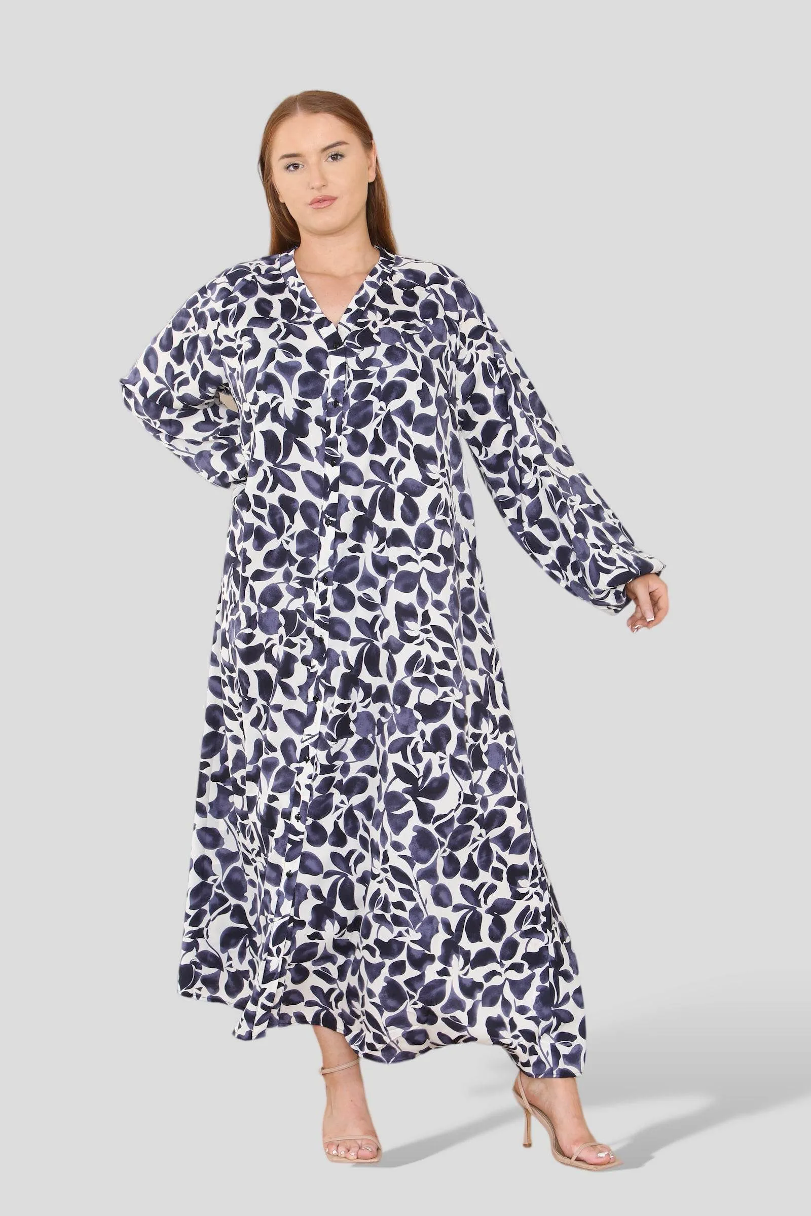LOVE SUNSHINE Blue Floral Print Buttoned Curve Maxi Shirt Dress sold by Goddiva product image thumbnail 4