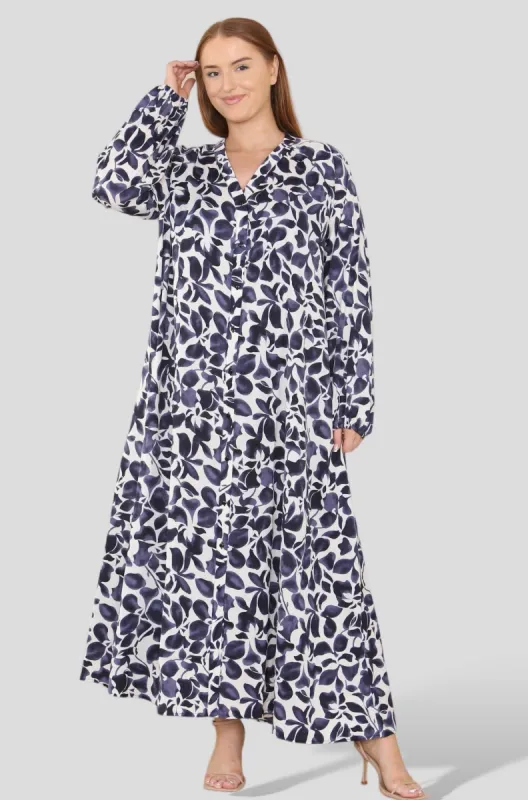 LOVE SUNSHINE Blue Floral Print Buttoned Curve Maxi Shirt Dress sold by Goddiva