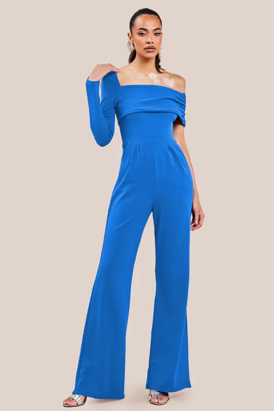 One Shoulder Scuba Jumpsuit - Royal Blue by Goddiva sold by Goddiva
