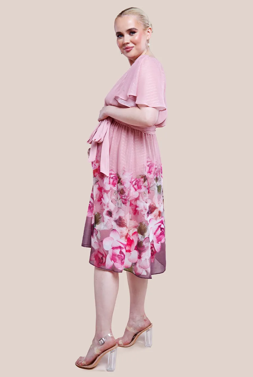 Maternity Chiffon Lurex Floral Border Print Midi Dress - Blush by Goddiva sold by Goddiva product image thumbnail 2