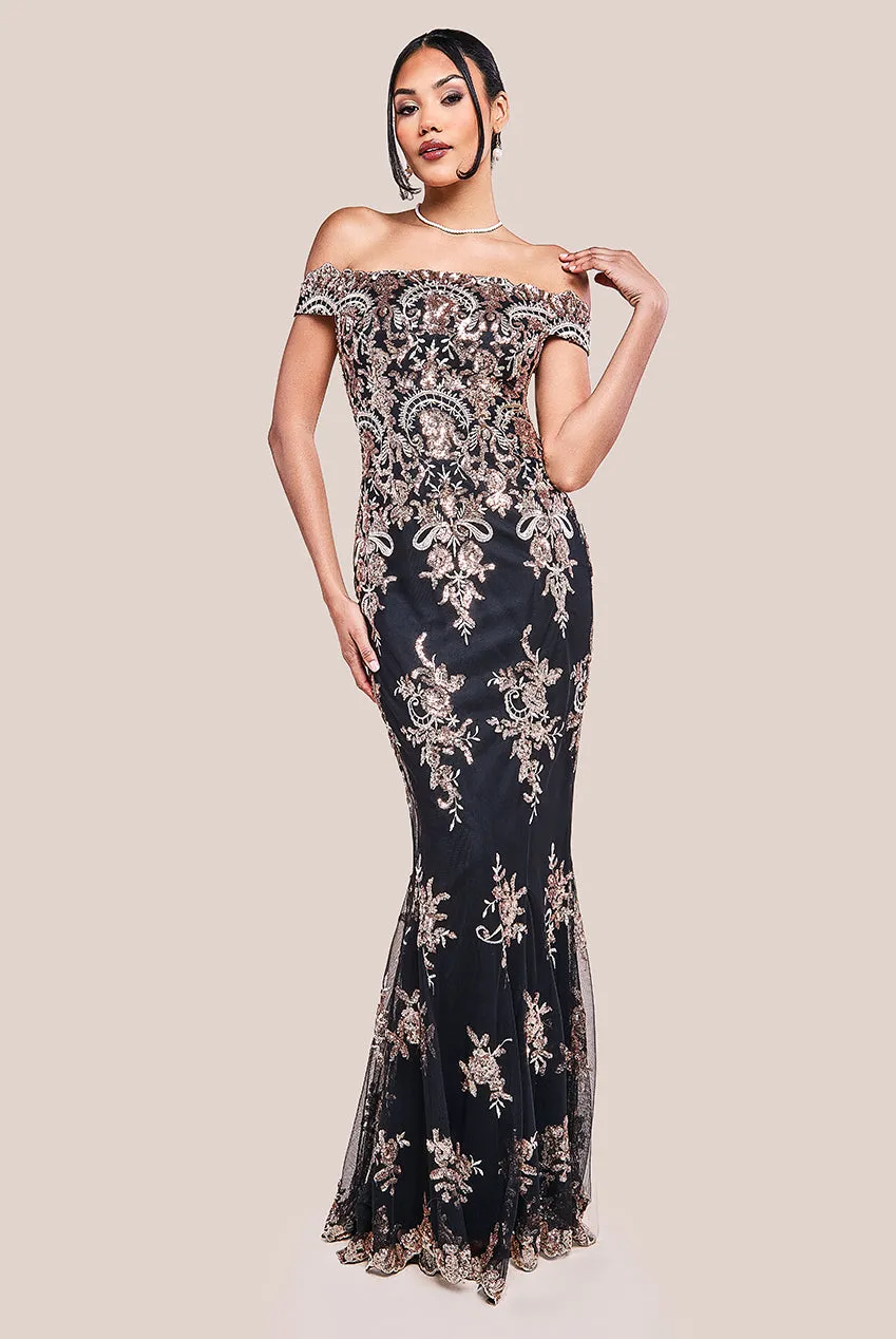Bardot Sequin Embroidered Maxi Dress - Champagne by Goddiva sold by Goddiva