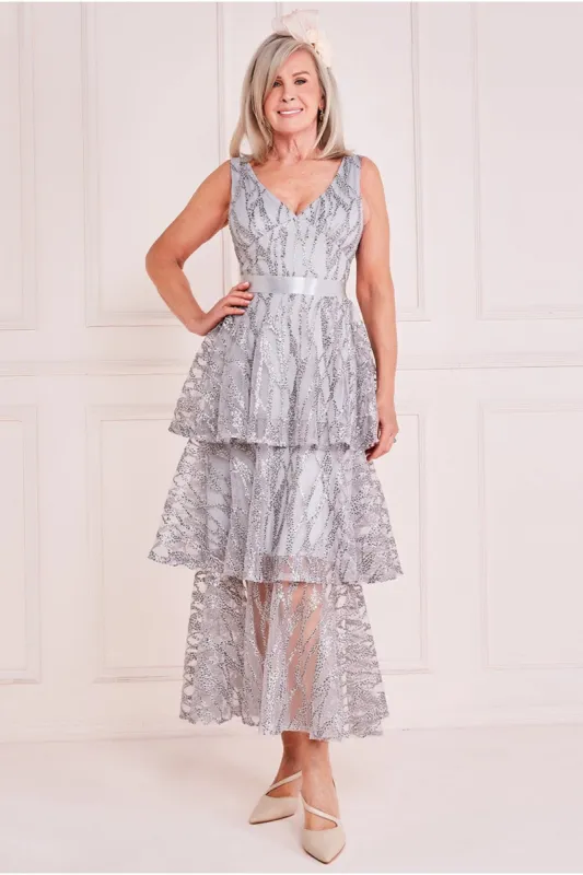 Embroidered Mesh Layered Midi - Grey by Goddiva made by Goddiva