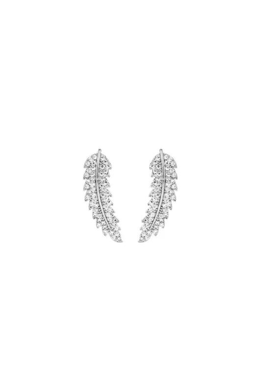 Last True Angel CZ Leaf Earring In Silver made by Goddiva