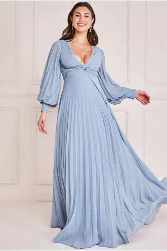 Goddiva Fully Pleated Chiffon Maxi Dress - Blue sold by Goddiva