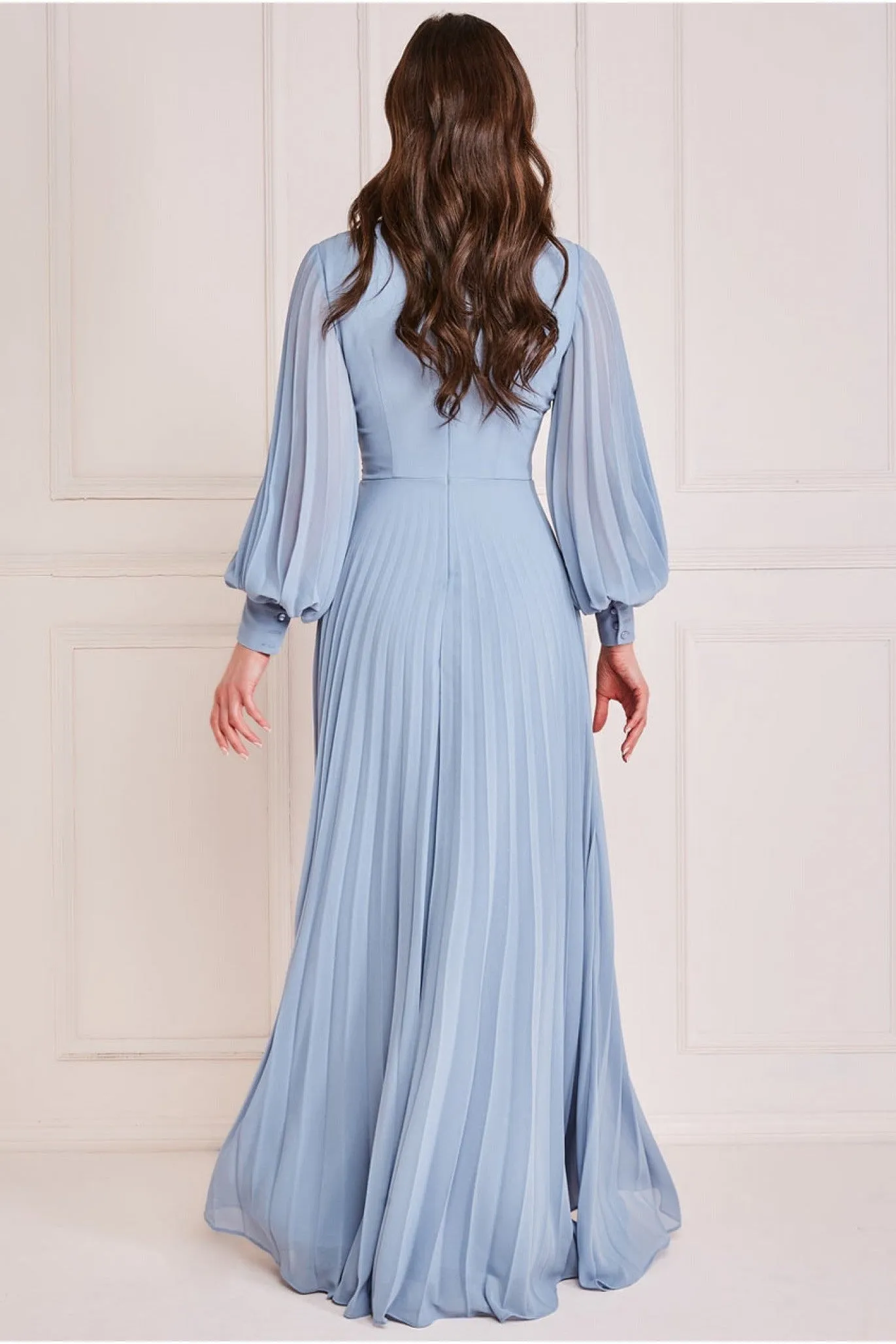 Goddiva Fully Pleated Chiffon Maxi Dress - Blue sold by Goddiva product image thumbnail 2