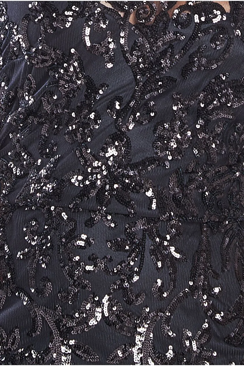 Sequin Mesh One Shoulder Evening Maxi Dress - Black by Goddiva sold by Goddiva product image thumbnail 4