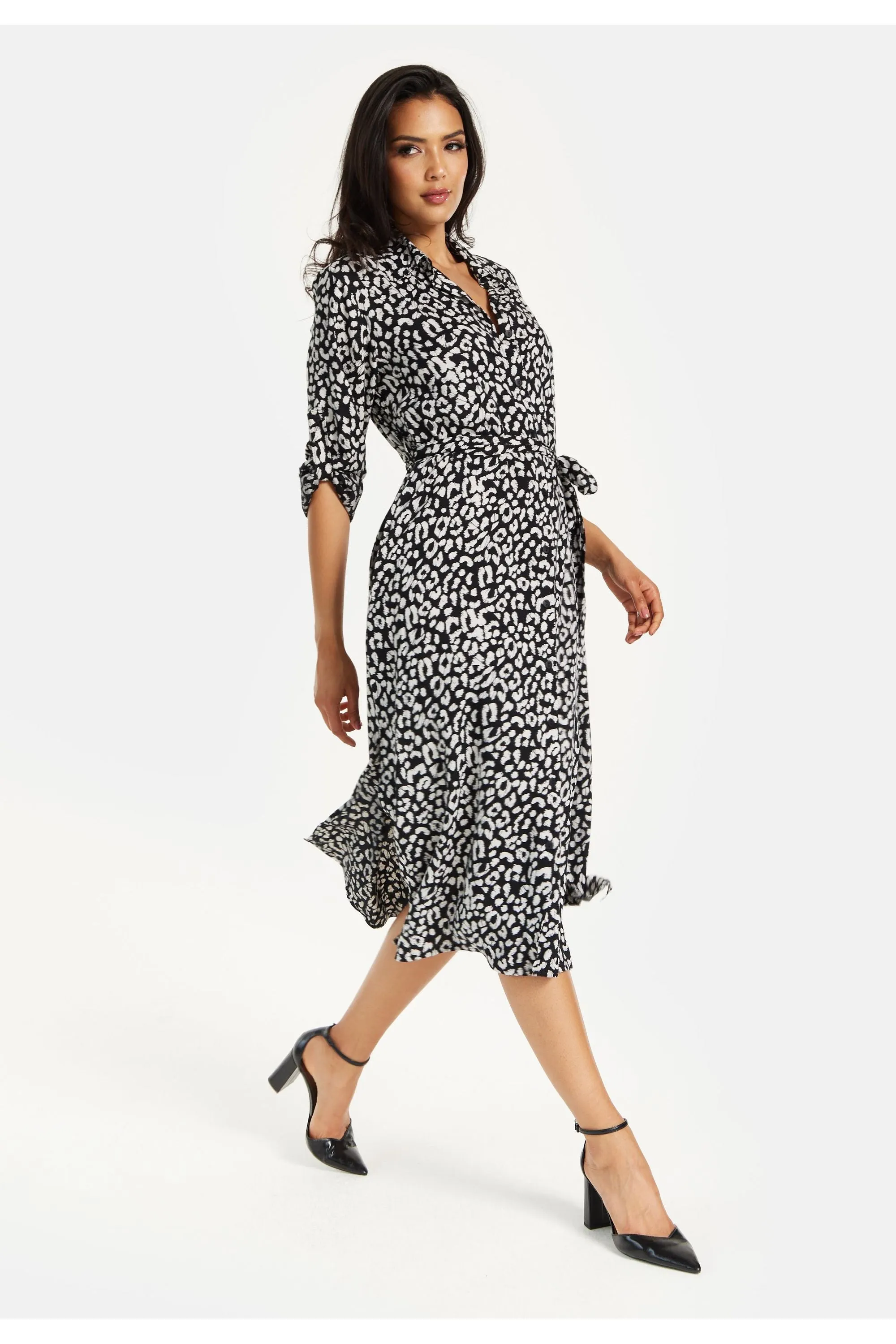 Leopard Print Button Through Midi Shirt Dress by Liquorish sold by Goddiva product image thumbnail 2