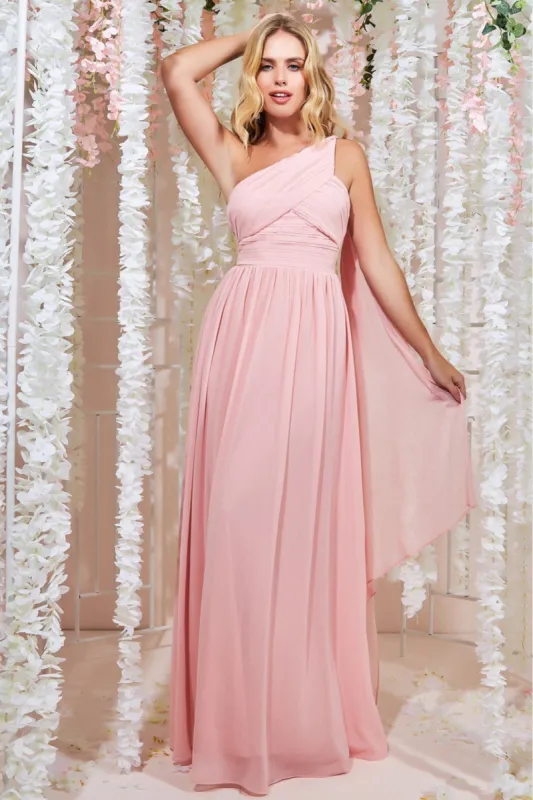 Goddiva One Shoulder Pleated Chiffon Scarf Maxi - Blush sold by Goddiva