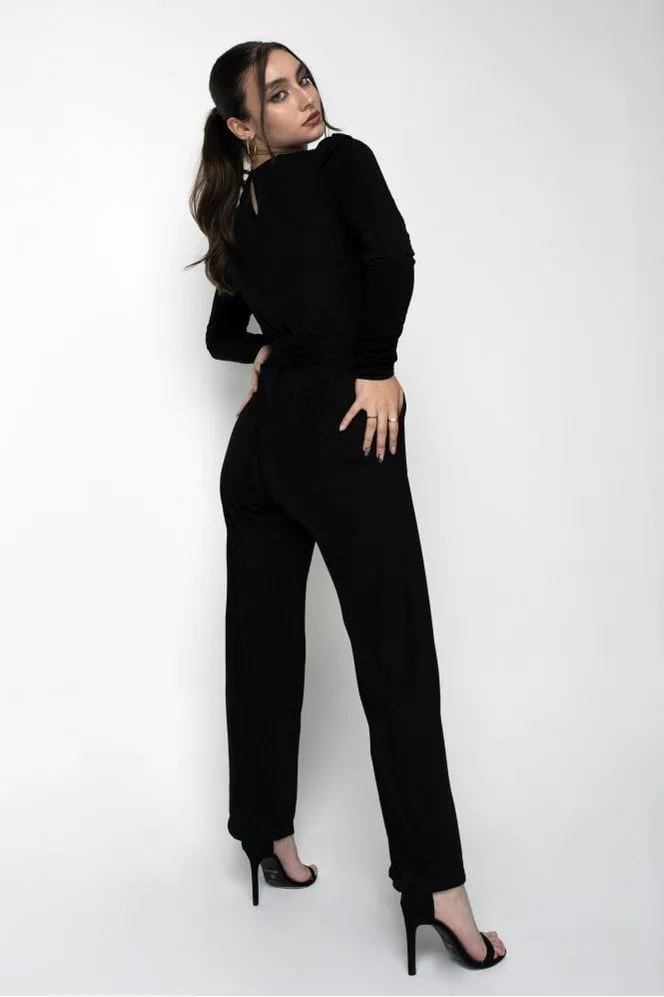 Black Metallic Stretch Jumpsuit by Double Second sold by Goddiva product image thumbnail 4