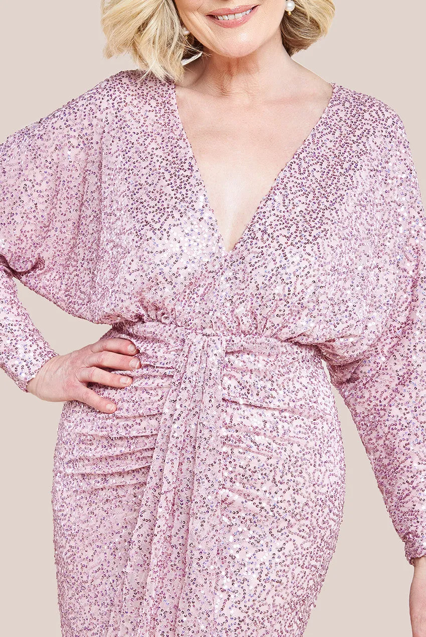 Plunge V-Neck Sequin Maxi Dress - Blush by Goddiva sold by Goddiva product image thumbnail 3