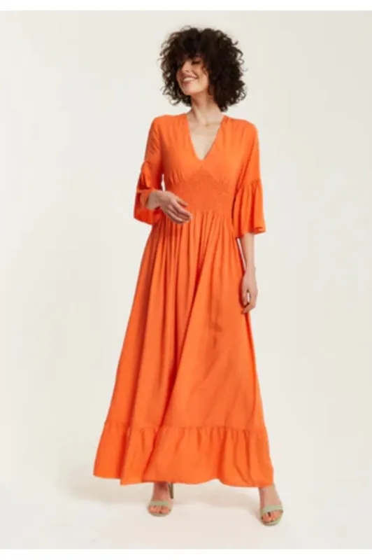 Orange Maxi Dress With Frill Sleeves by Liquorish sold by Goddiva