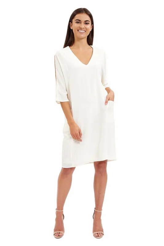 Divine White Relaxed Fit Midi Dress With Pockets by Liquorish sold by Goddiva