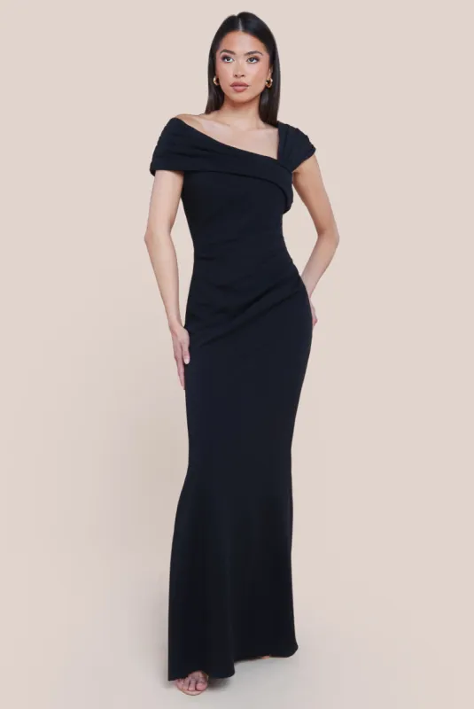 One Shoulder Evening Maxi Dress - Black by Goddiva sold by Goddiva