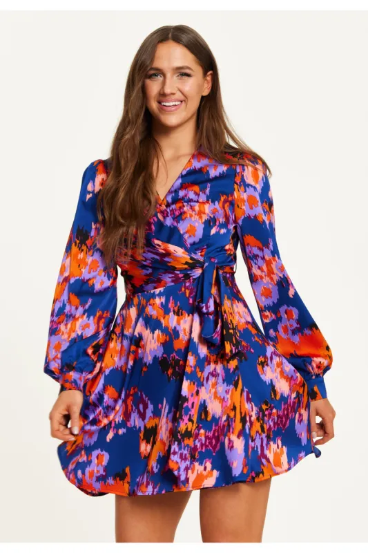 Abstract Print Mini Wrap Dress by Liquorish sold by Goddiva