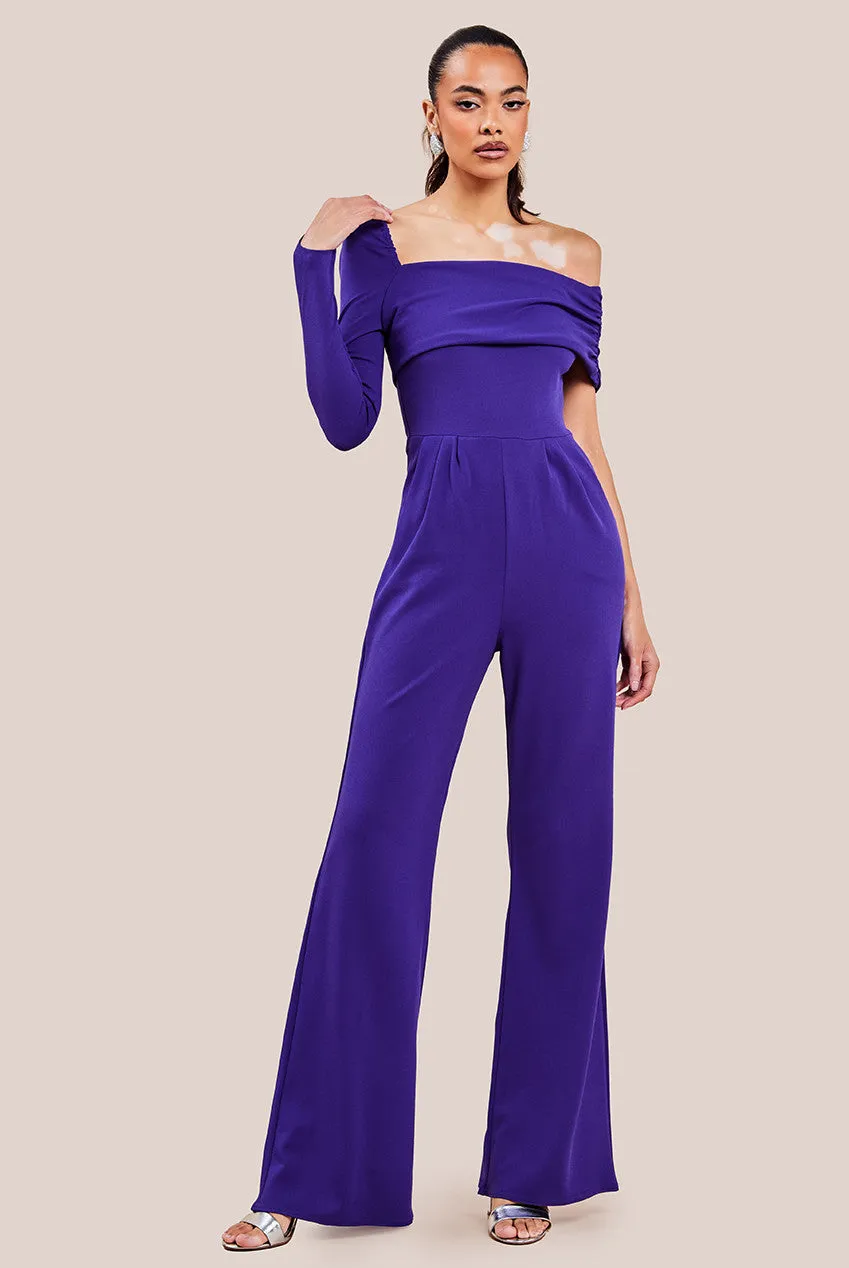 One Shoulder Scuba Jumpsuit - Purple by Goddiva sold by Goddiva