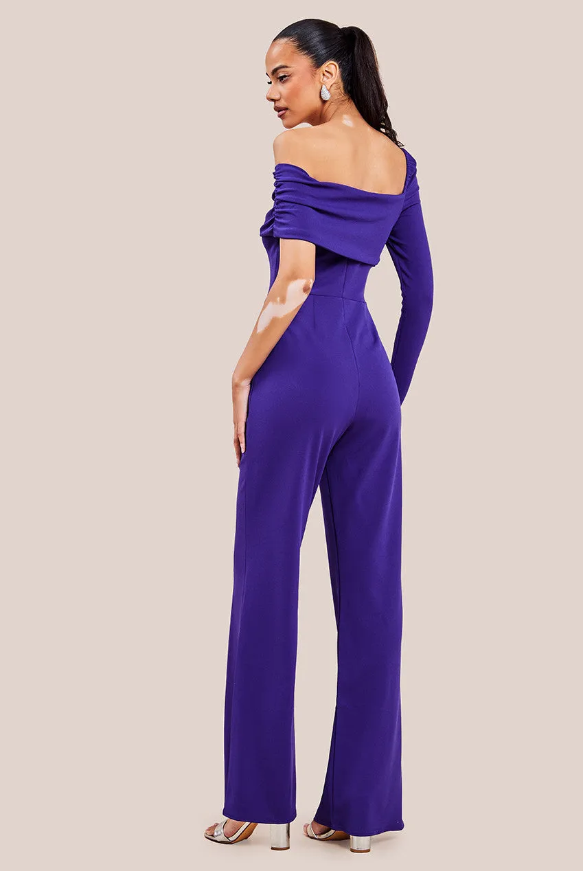 One Shoulder Scuba Jumpsuit - Purple by Goddiva sold by Goddiva product image thumbnail 2