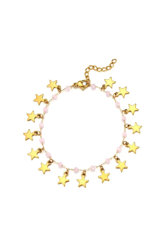 Multi Star Charm And Pink Crystal Bracelet by Last True Angel sold by Goddiva