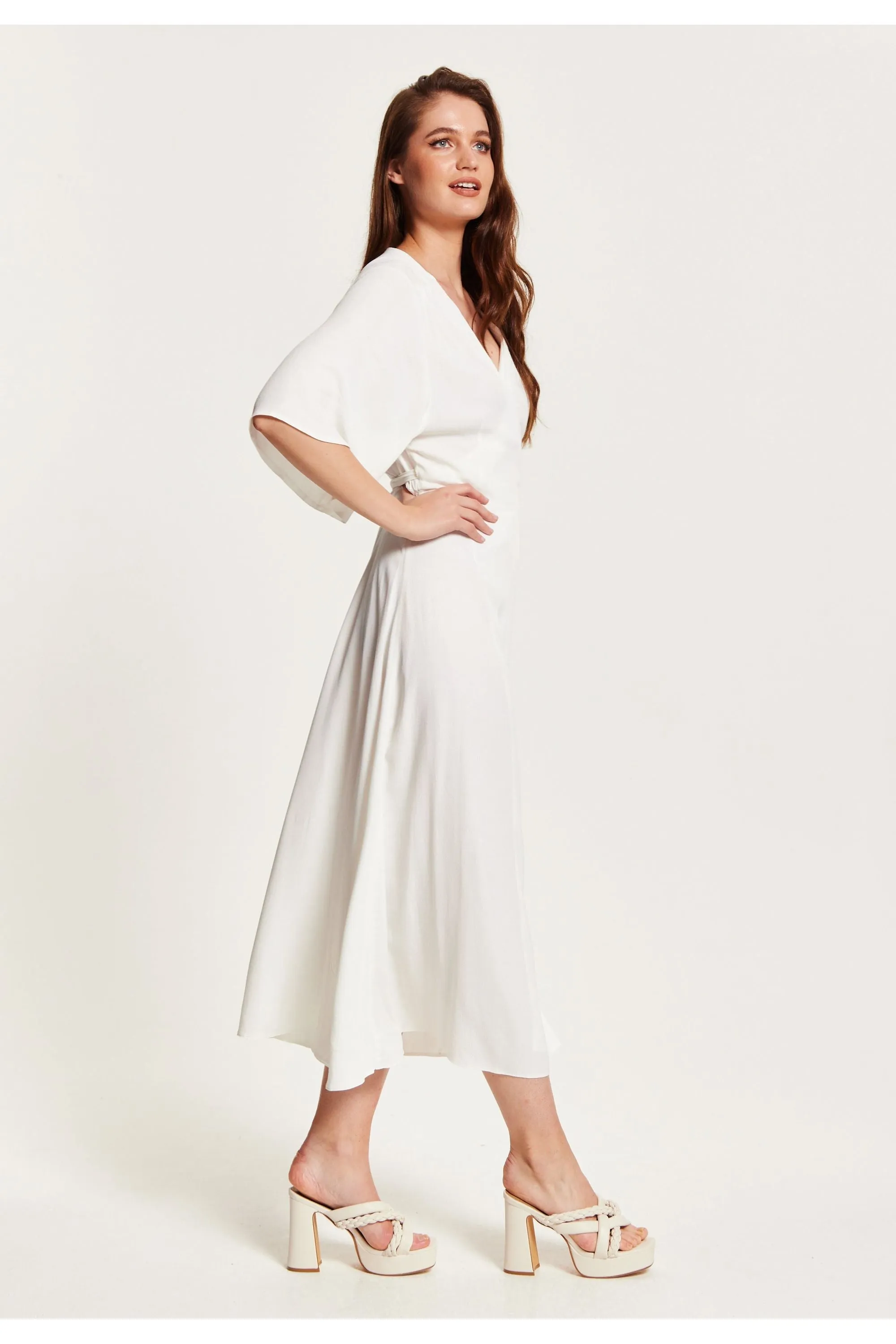Midi Wrap Dress With Kimono Sleeves In White by Liquorish sold by Goddiva product image thumbnail 4