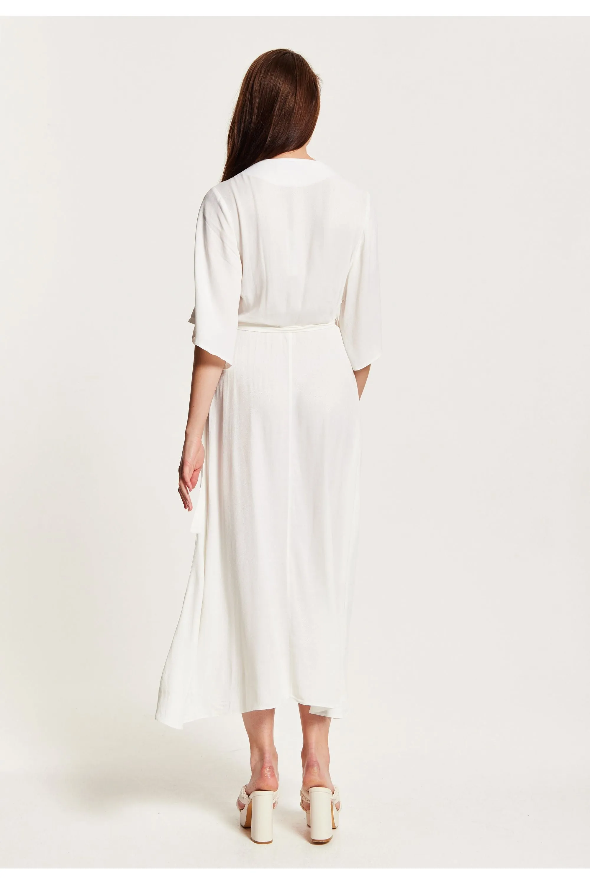 Midi Wrap Dress With Kimono Sleeves In White by Liquorish sold by Goddiva product image thumbnail 5