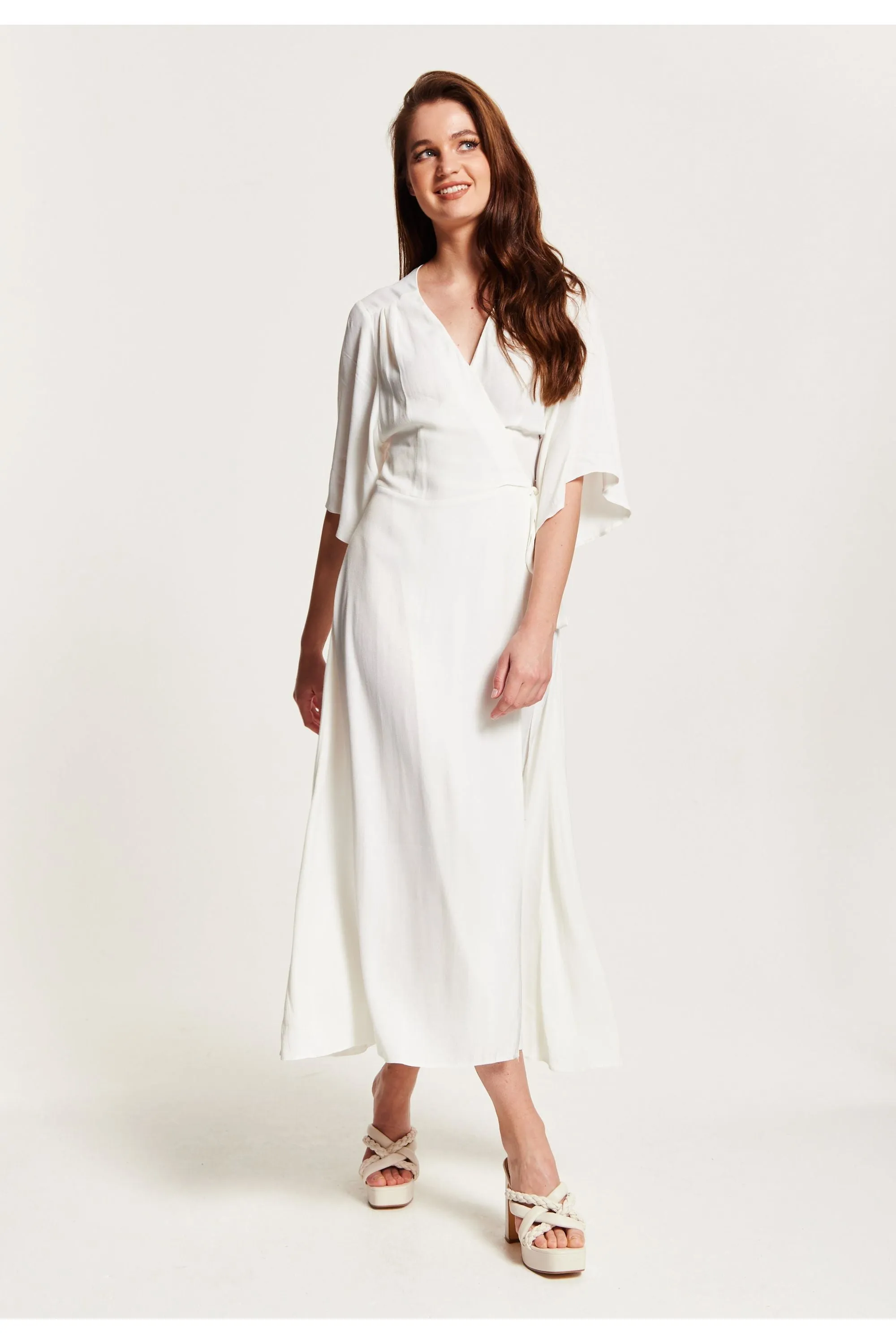 Midi Wrap Dress With Kimono Sleeves In White by Liquorish sold by Goddiva product image thumbnail 2