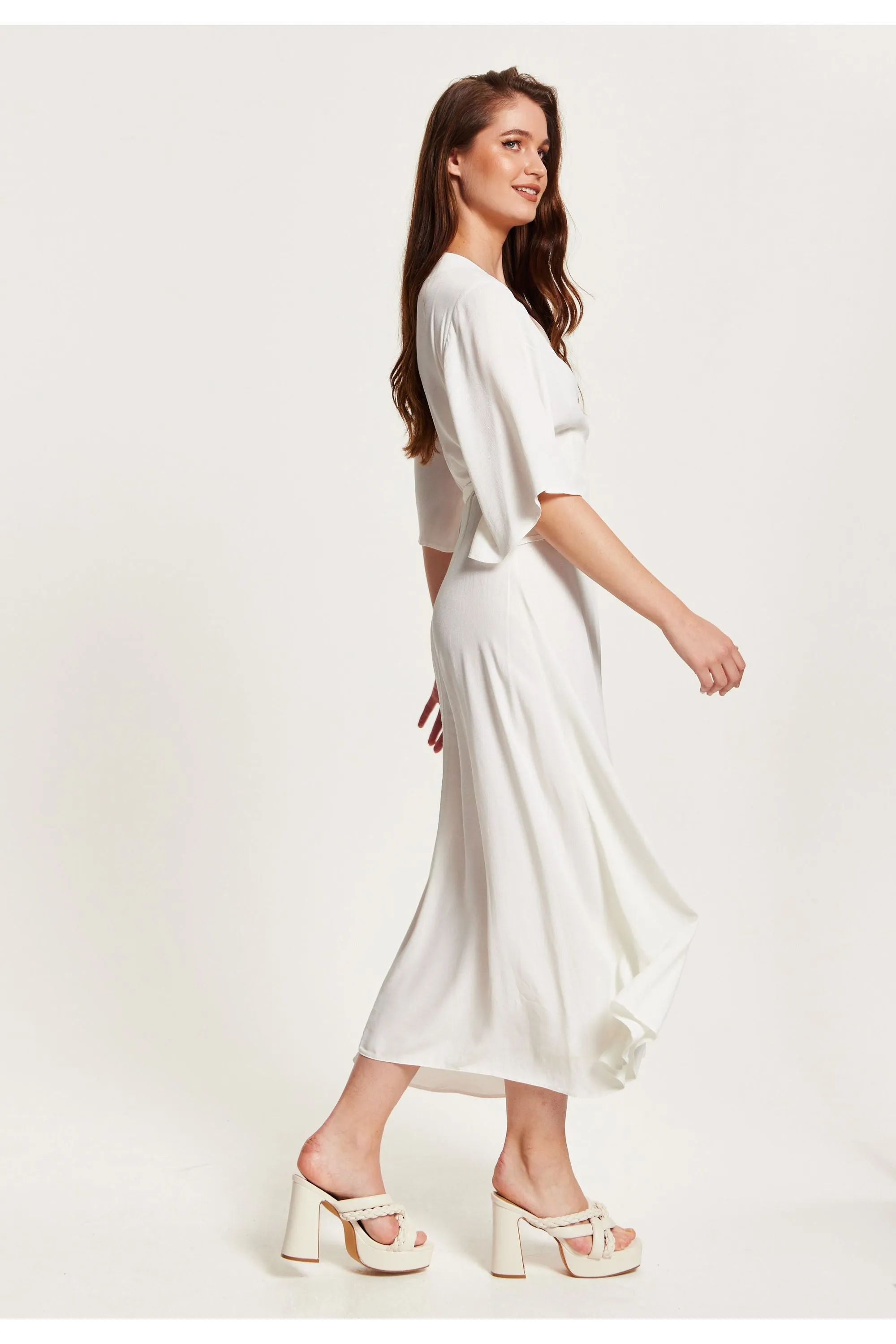 Midi Wrap Dress With Kimono Sleeves In White by Liquorish sold by Goddiva product image thumbnail 3