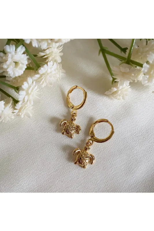 Wisteria London Moana Sea Turtle Huggie Hoop Earrings sold by Goddiva