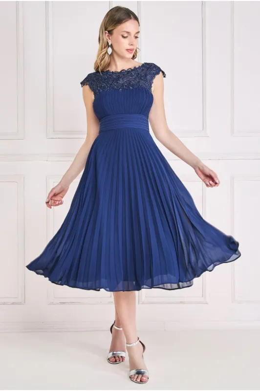 Crochet & Pleated Top Midi - Navy by Goddiva sold by Goddiva