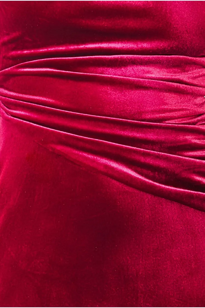 Square Neck Gathered Waist Velvet Maxi - Burgundy by Goddiva sold by Goddiva product image thumbnail 4
