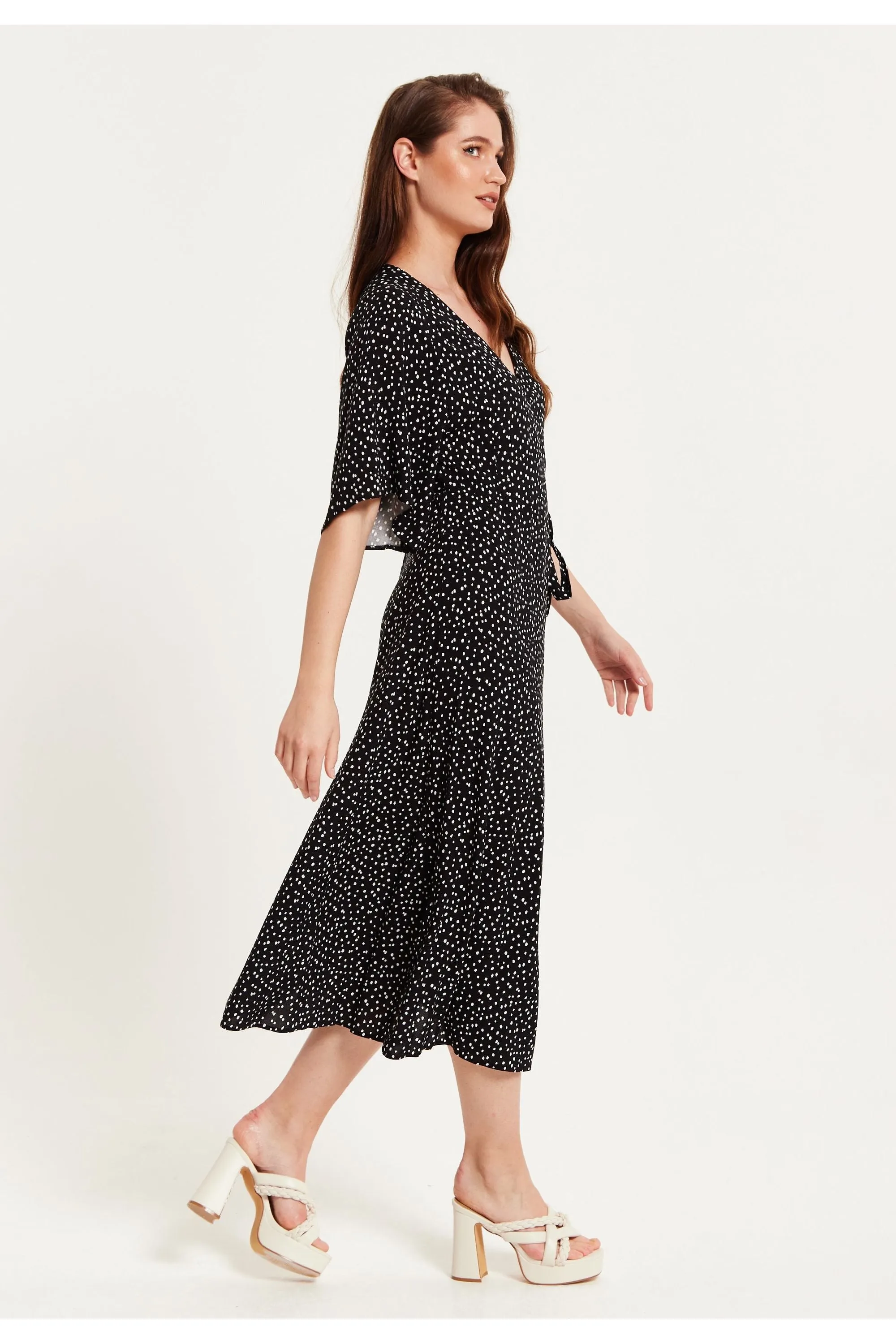 Liquorish Polka Dot Midi Wrap Dress In Black With Kimono Sleeves sold by Goddiva product image thumbnail 3