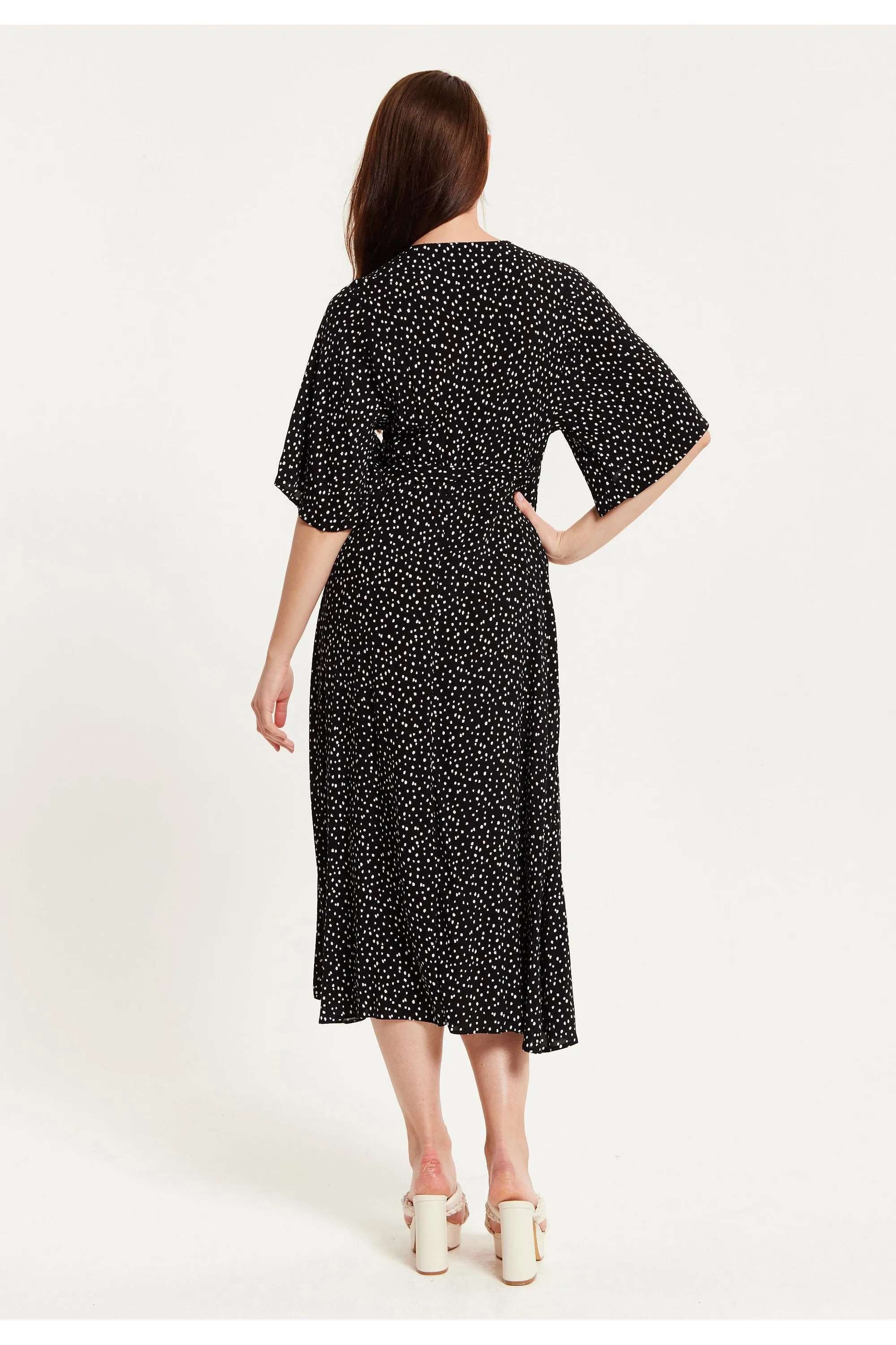 Liquorish Polka Dot Midi Wrap Dress In Black With Kimono Sleeves sold by Goddiva product image thumbnail 4