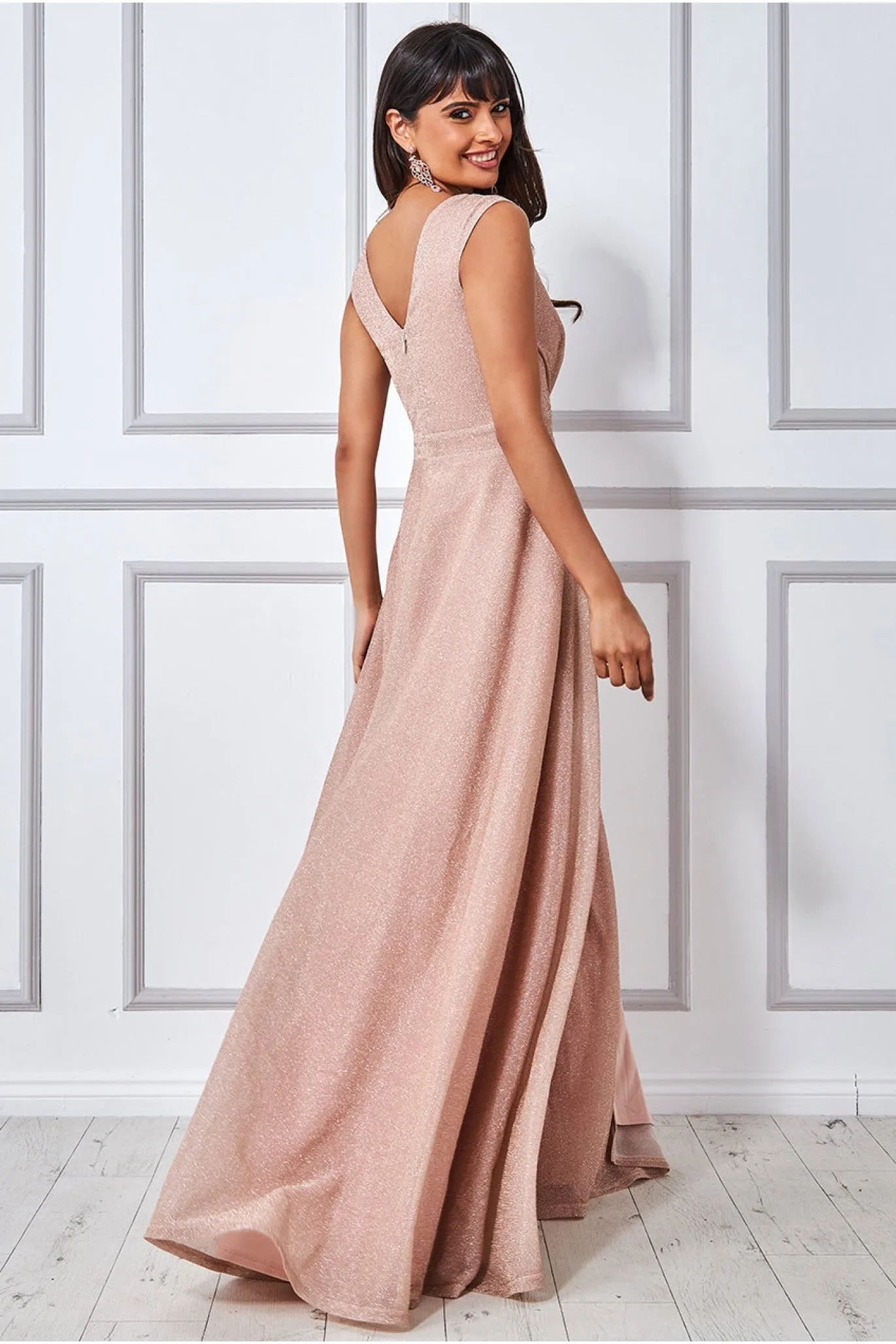 Goddiva Crossover Lurex Glitter Maxi Dress - Nude sold by Goddiva product image thumbnail 2