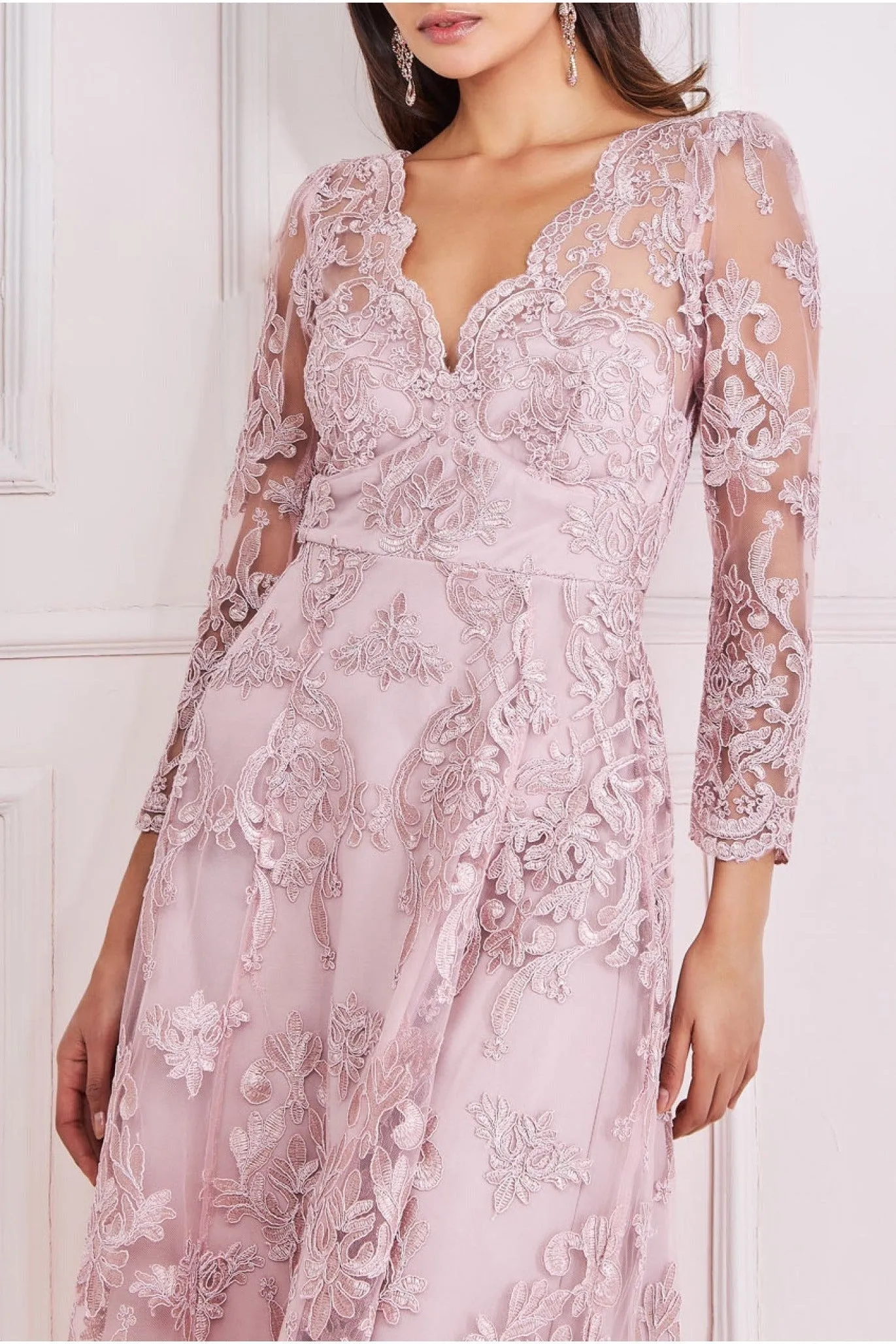 Scalloped Lace Dipped Hem Midi Dress - Blush by Goddiva sold by Goddiva product image thumbnail 3