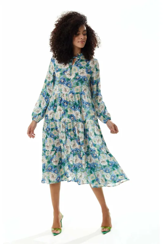Divine Grace Blue Floral Midi Smock Dress by Liquorish sold by Goddiva