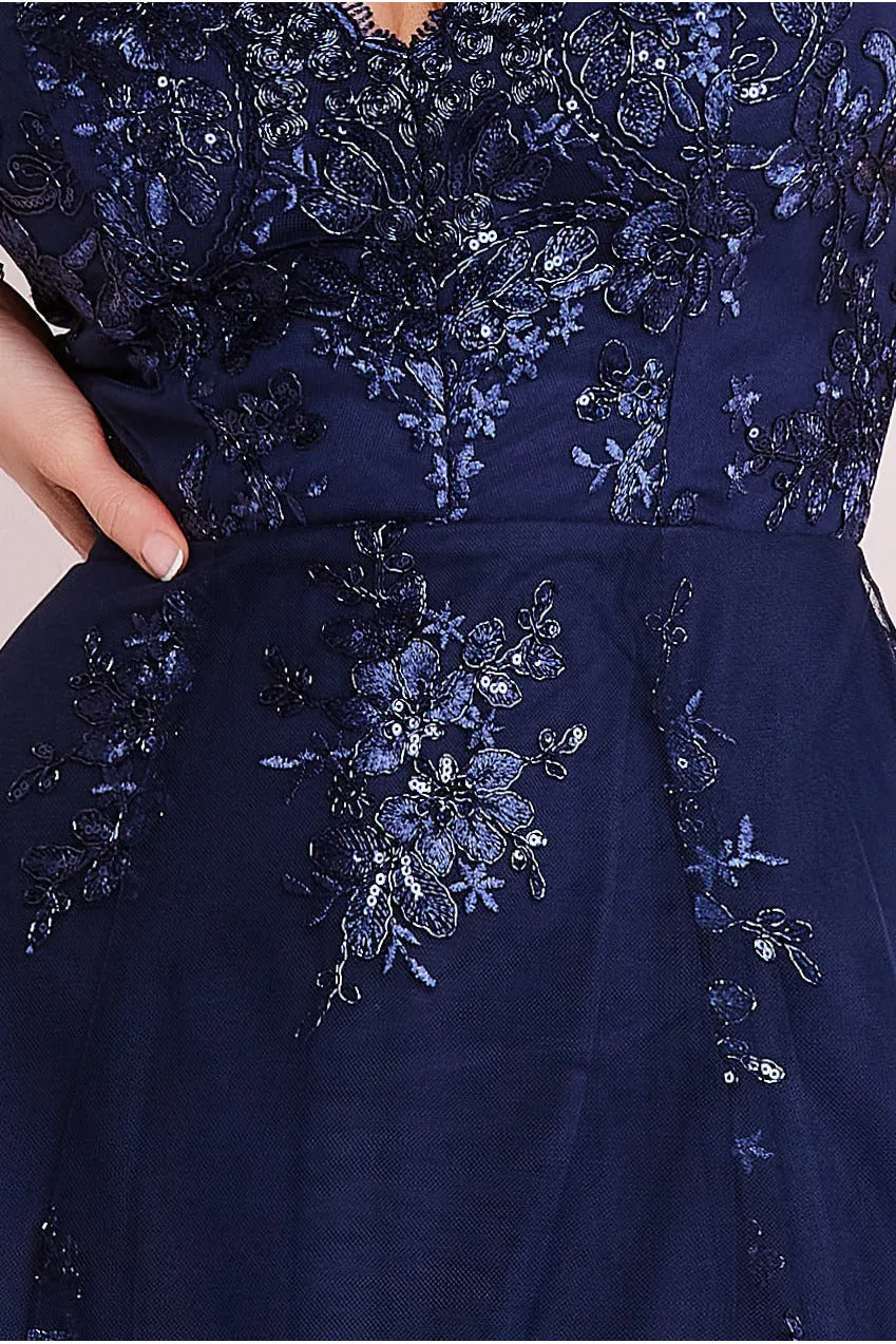 High Low Scalloped Midi Dress - Navy by Goddiva sold by Goddiva product image thumbnail 4