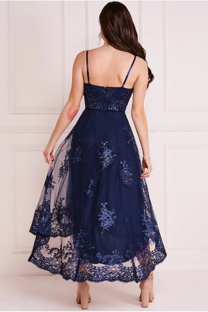 High Low Scalloped Midi Dress - Navy by Goddiva sold by Goddiva product image thumbnail 2